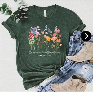 Consider How the Wildflowers Grow Floral Graphic Green Tee